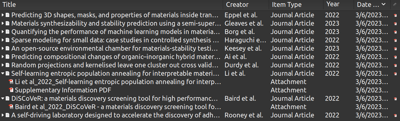 Screenshot of sample Zotero library